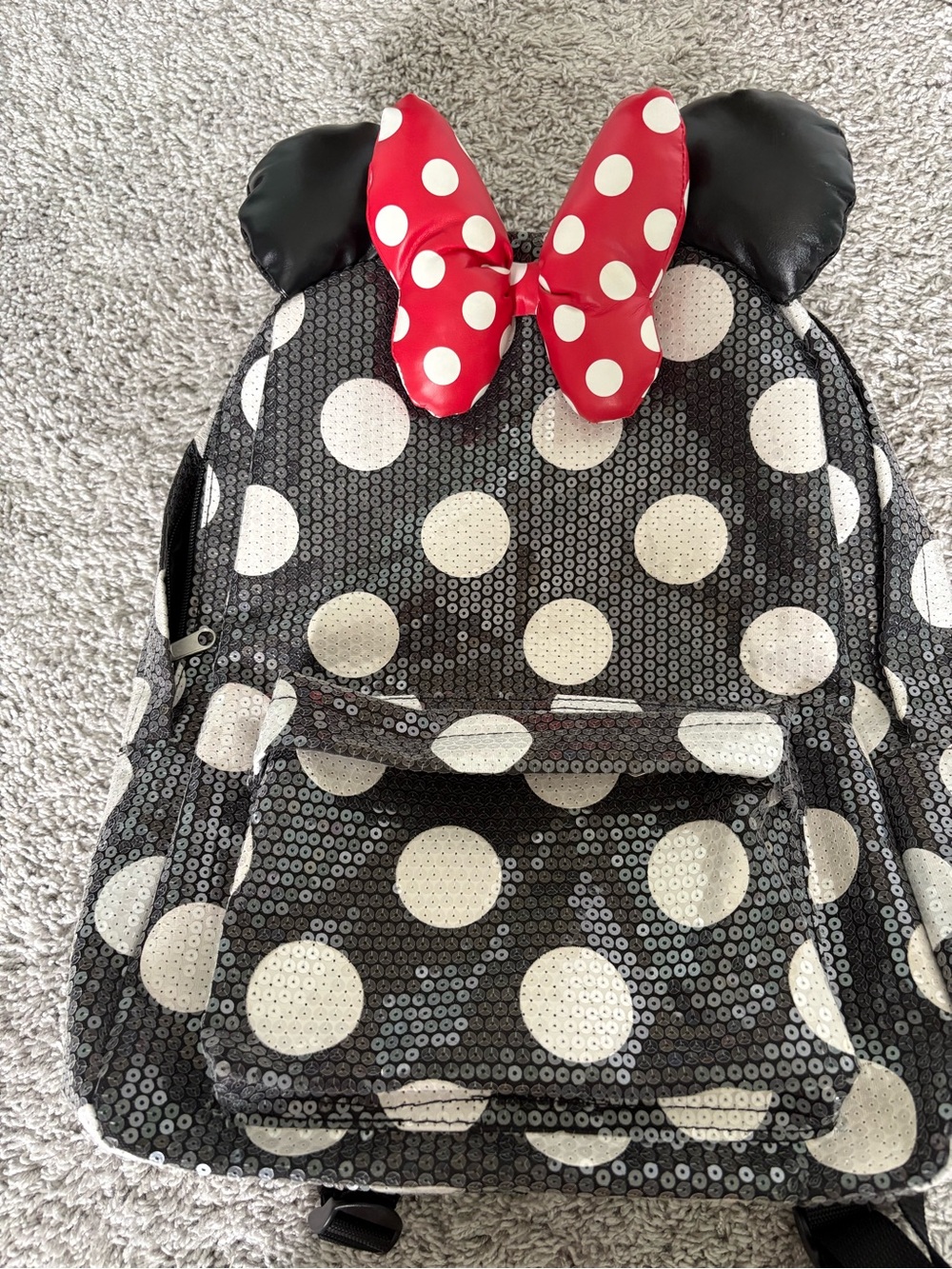 Polka Dot Sequin Backpack with Red Bow Accent